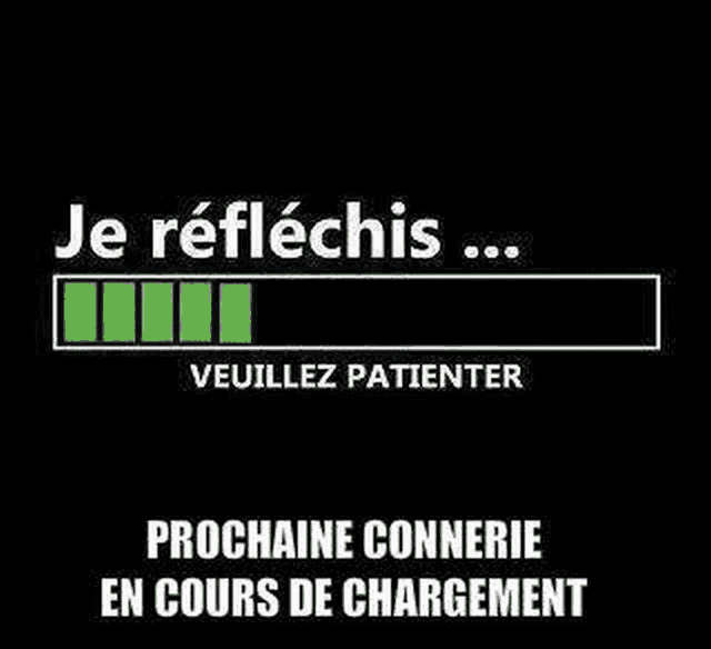 a black background with a green bar that says `` je reflechis ... veuillez patienter ''