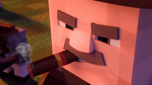 a minecraft character smoking a cigar with smoke coming out of it 's mouth