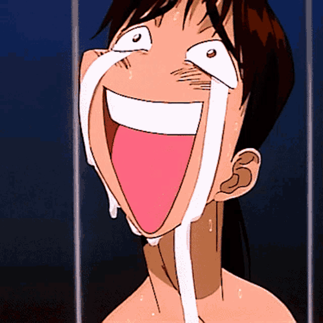 a close up of a cartoon character with tears coming out of his eyes