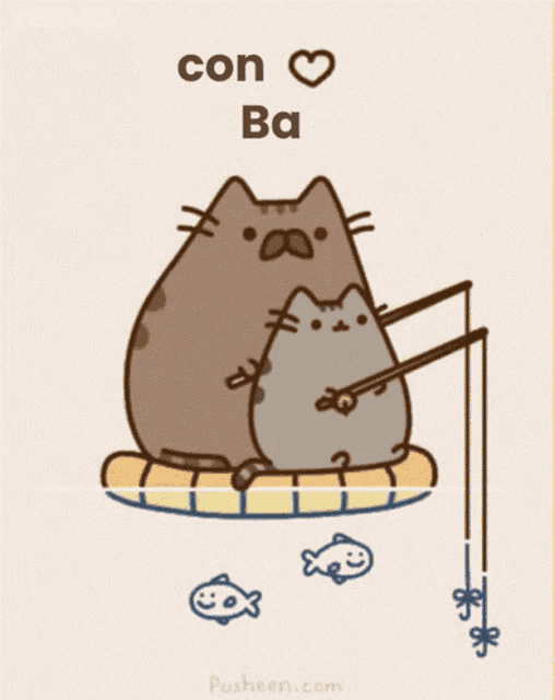 a cartoon of two cats fishing with a fishing rod