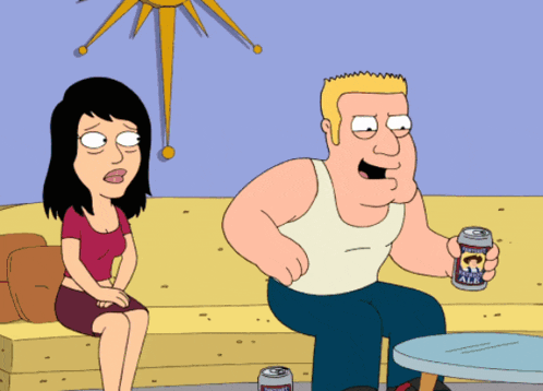 a cartoon man is holding a can of pabst blue ribbon ale