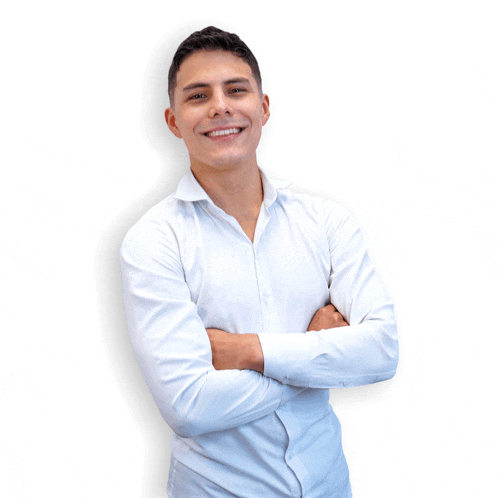 a man in a white shirt with his arms crossed
