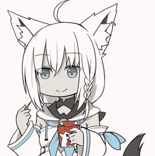 a drawing of a fox girl holding a chicken