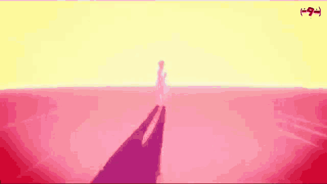 a woman in a white dress is standing in a pink room .
