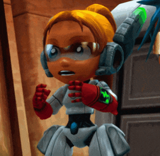 a cartoon character wearing a robot outfit and a watch