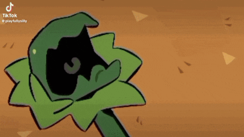 a cartoon of a green plant standing next to a can of nachos .