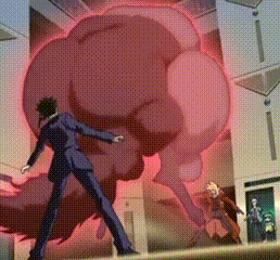 a man in a suit is standing in front of a large red sphere