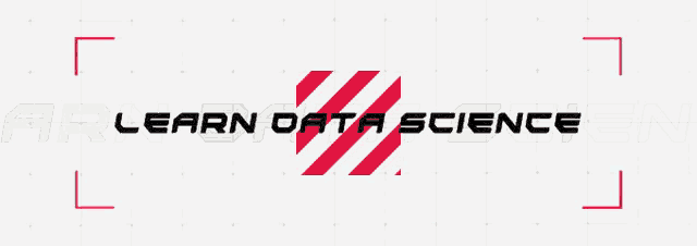 a logo for ar learn data science with a red stripe