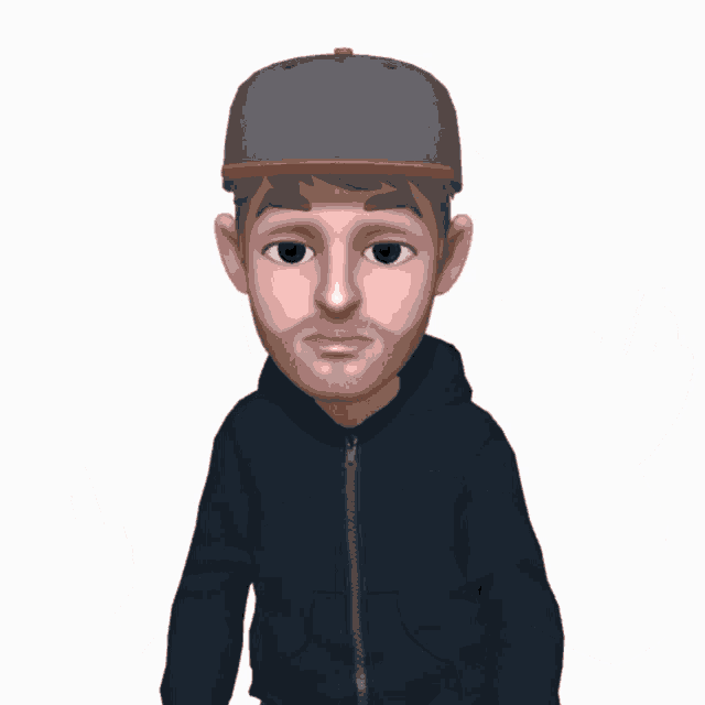 a cartoon man wearing a hat and a black jacket
