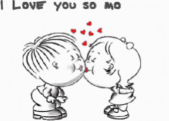 a cartoon of a boy and a girl kissing with the words i love you so mooooch