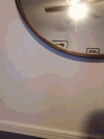 a person 's head is visible in front of a mirror with a picture on the wall