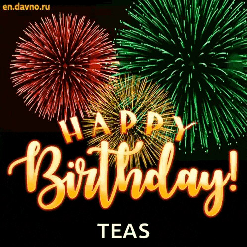 a happy birthday card with fireworks in the background