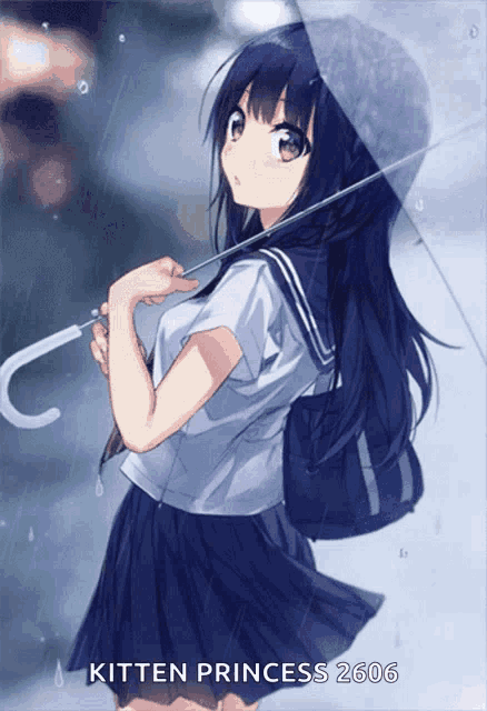 a picture of a girl holding an umbrella with the words kitten princess 2606 at the bottom