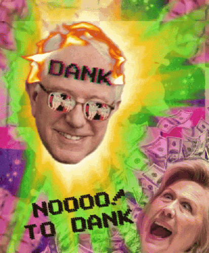 a picture of a man with the word dank written on his head