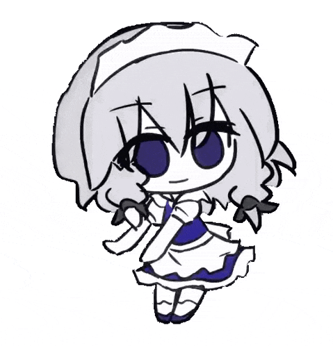 a chibi drawing of a girl in a blue and white dress .