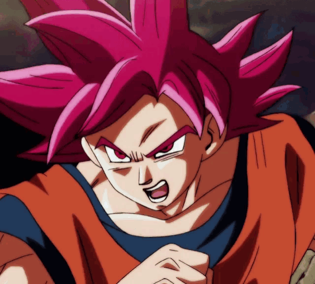 a close up of a person with pink hair and red eyes