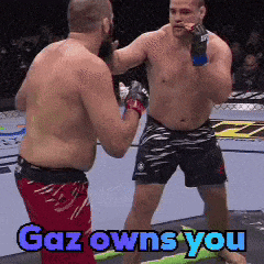 two men are fighting in a boxing ring and gaz owns you is written on the bottom