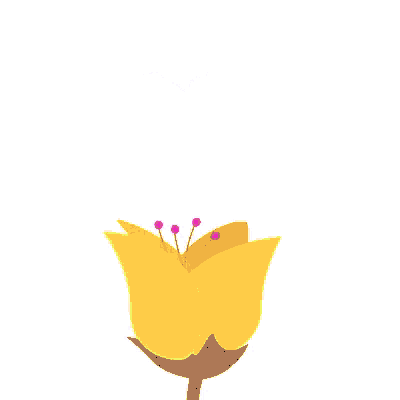 a yellow flower with a pink heart and butterfly on it
