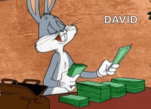 bugs bunny from looney tunes is holding a stack of money in his hands