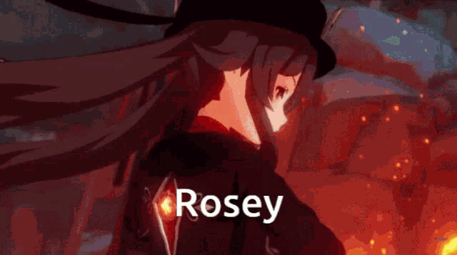 a red and yellow background with the word rosey on it