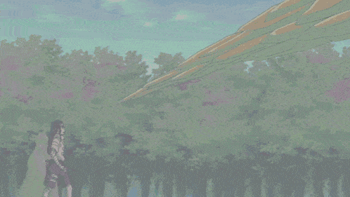 a pixel art drawing of a person standing in front of a tree