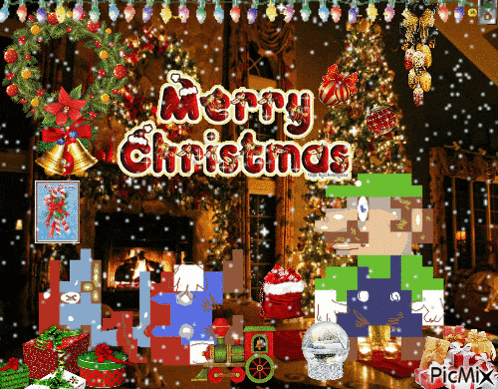 a christmas scene with the words merry christmas on the top