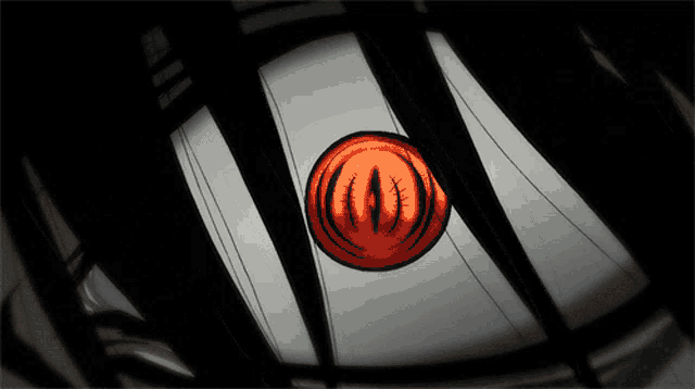 a close up of a person 's face with a red eye