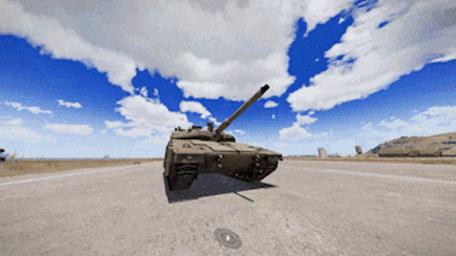 a tank is parked on the side of the road