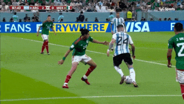 a soccer game between argentina and mexico is being played