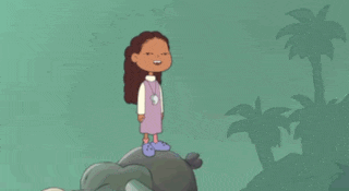 a cartoon character is laying on a rock in the snow .