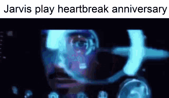a screenshot of a video game with the words `` jarvis play heartbreak anniversary '' on the bottom .