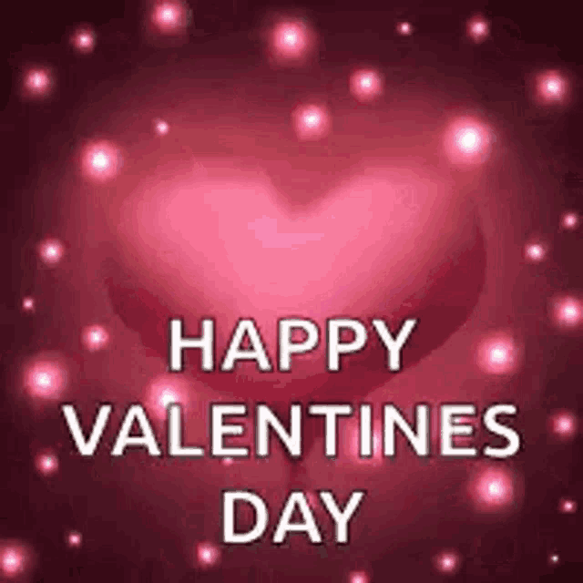 a happy valentine 's day greeting card with a pink heart and sparkles .