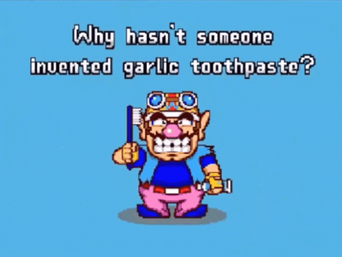 why hasn 't someone invented garlic toothpaste ? is written on a blue background