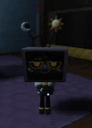 a video game character is standing next to a sign that says " testing ... testing ! "