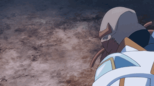 a cartoon character is standing in the dirt with a helmet on his head