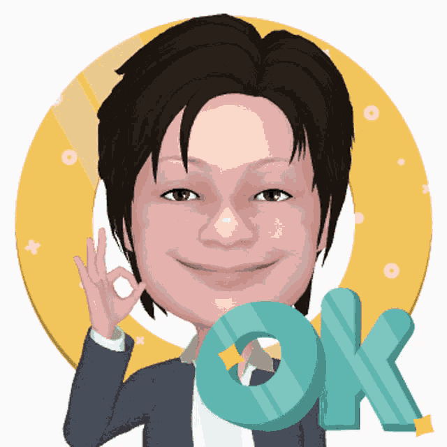 a man in a suit giving an ok sign with the word ok behind him