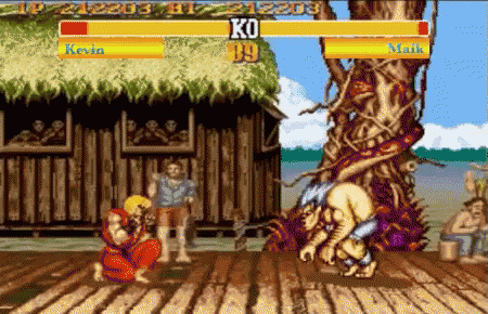 kevin and maik are fighting in a video game with a score of 89