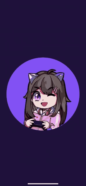 a girl with cat ears is playing a video game