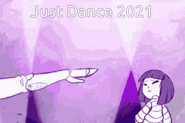 a cartoon of a man pointing at a girl with the words `` just dance 2021 '' .
