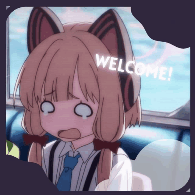 a picture of a girl with cat ears and the words welcome on it