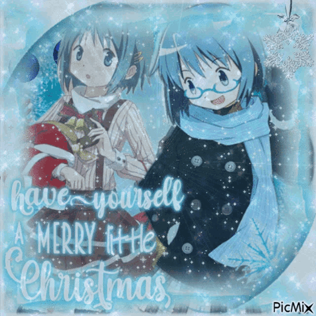 a picture of two anime girls with the words " have yourself a merry little christmas "