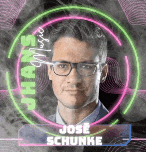 a man with glasses and the name jose schunke on his face