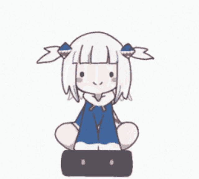 a cartoon of a girl with a shark tail sitting on a barrel .
