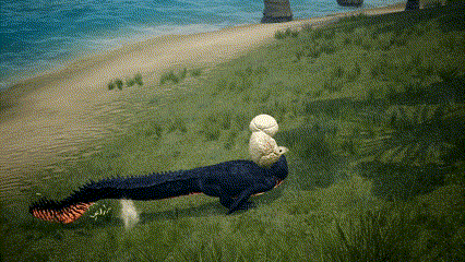 a stuffed animal is sitting on the back of a dragon in the grass