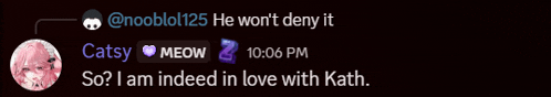 a screenshot of a conversation between ctsy and meow at 10:06 pm