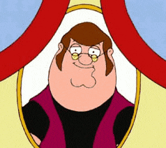 peter griffin from family guy is wearing glasses and a purple vest