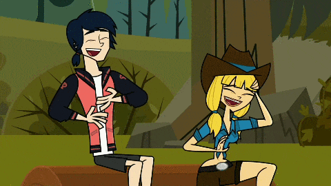 a cartoon of a boy and a girl laughing together