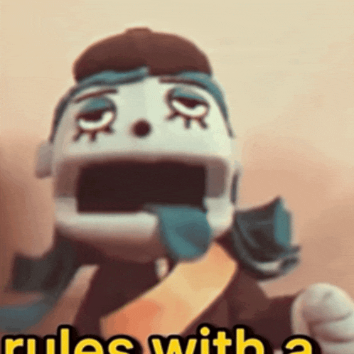 a picture of a puppet with the words " rules with a " above it