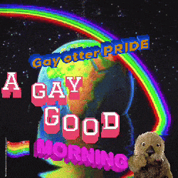 a gay good morning sign with a rainbow