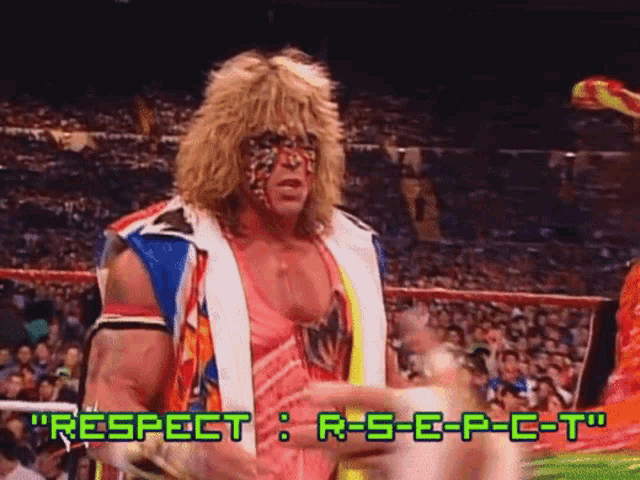a wrestling match with the words respect r-s-e-p-c-t written on the screen